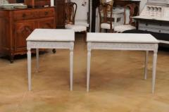 Pair of Swedish Neoclassical Style 1880s Painted Tables with Greek Key Friezes - 3498319