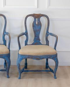 Pair of Swedish Rococo Armchairs in Blue Paint circa 1840 - 4812218
