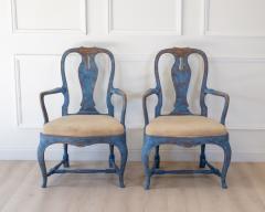 Pair of Swedish Rococo Armchairs in Blue Paint circa 1840 - 4812219