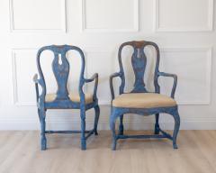 Pair of Swedish Rococo Armchairs in Blue Paint circa 1840 - 4812221