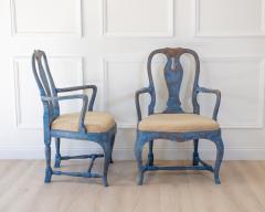 Pair of Swedish Rococo Armchairs in Blue Paint circa 1840 - 4812223