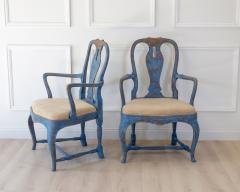 Pair of Swedish Rococo Armchairs in Blue Paint circa 1840 - 4812227
