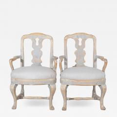 Pair of Swedish Rococo Carved Armchairs with Original Patina - 4355106