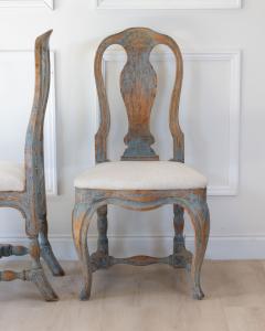 Pair of Swedish Rococo Revival Chairs in Blue Paint - 4791624