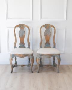 Pair of Swedish Rococo Revival Chairs in Blue Paint - 4791626