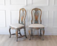 Pair of Swedish Rococo Revival Chairs in Blue Paint - 4791627
