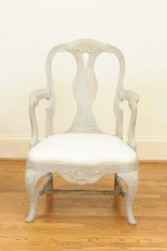 Pair of Swedish Rococo Style 1890s Painted Wood Armchairs - 3451086