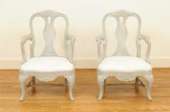 Pair of Swedish Rococo Style 1890s Painted Wood Armchairs - 3451182