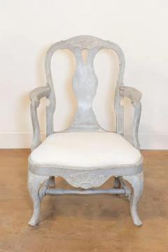 Pair of Swedish Rococo Style 1890s Painted Wood Armchairs - 3707129