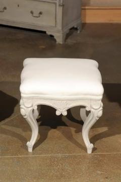 Pair of Swedish Rococo Style Carved Painted Upholstered Stools circa 1890 - 3415708