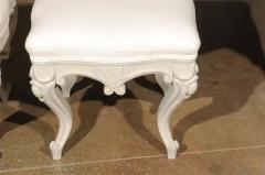 Pair of Swedish Rococo Style Carved Painted Upholstered Stools circa 1890 - 3415745