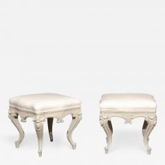 Pair of Swedish Rococo Style Carved Painted Upholstered Stools circa 1890 - 3431341