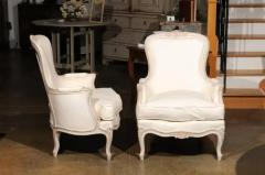 Pair of Swedish Rococo Style Painted Berg res Chairs circa 1880 with Upholstery - 3417013