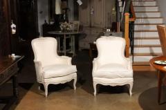 Pair of Swedish Rococo Style Painted Berg res Chairs circa 1880 with Upholstery - 3417017