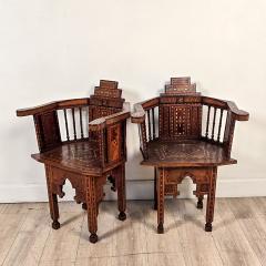 Pair of Syrian Shell Inlaid Hall Chairs circa 1960 - 4499605