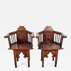 Pair of Syrian Shell Inlaid Hall Chairs circa 1960 - 4504071