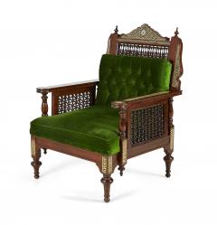 Pair of Syrian Style Inlaid and Upholstered Walnut Armchairs - 2798261