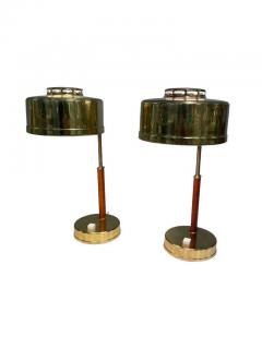 Pair of Table Lamps in Teak Brass BJS Skellefte Sweden 1960s - 3976923