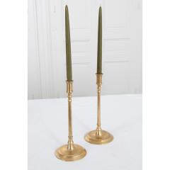 Pair of Tall 19th Century Brass Candle Holders - 2574343