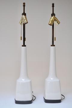 Pair of Tall American Modernist White Porcelain and Brass Tables Lamps - 3452538