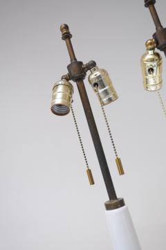 Pair of Tall American Modernist White Porcelain and Brass Tables Lamps - 3452548