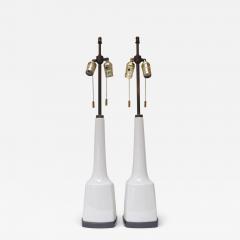 Pair of Tall American Modernist White Porcelain and Brass Tables Lamps - 3454916