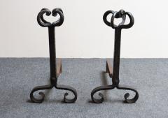 Pair of Tall Arts and Crafts Hand Forged Iron Fireplace Andirons - 4380450