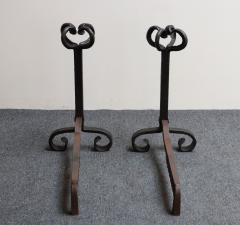 Pair of Tall Arts and Crafts Hand Forged Iron Fireplace Andirons - 4380454