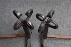 Pair of Tall Arts and Crafts Hand Forged Iron Fireplace Andirons - 4380456