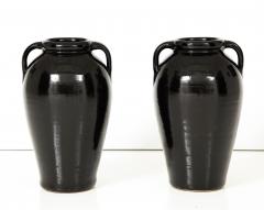 Pair of Tall Black Glazed Stone Pottery Vases - 756901
