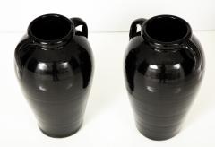 Pair of Tall Black Glazed Stone Pottery Vases - 756904