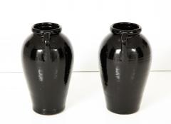 Pair of Tall Black Glazed Stone Pottery Vases - 756905