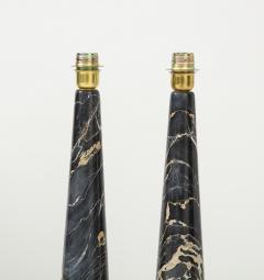 Pair of Tall Black and Light Gold Portoro Marble Conical Lamps Italy 1970 - 2641693