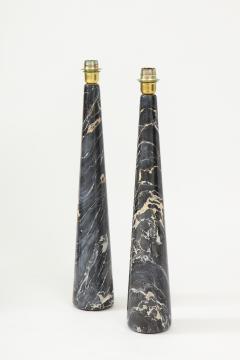 Pair of Tall Black and Light Gold Portoro Marble Conical Lamps Italy 1970 - 2641694