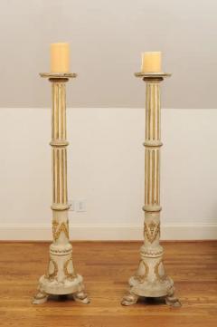 Pair of Tall French Napol on III 1860s Candlesticks with Carved Gilt Motifs - 3461611