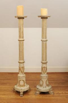 Pair of Tall French Napol on III 1860s Candlesticks with Carved Gilt Motifs - 3461745