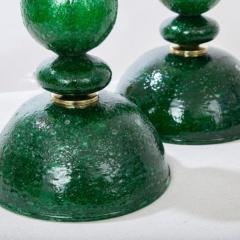 Pair of Tall Green Pulegoso Murano Glass Table Lamps - 2851477