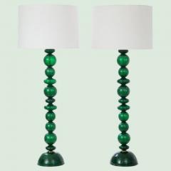 Pair of Tall Green Pulegoso Murano Glass Table Lamps - 2851483