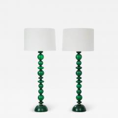 Pair of Tall Green Pulegoso Murano Glass Table Lamps - 2908489
