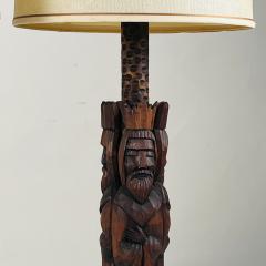 Pair of Tall Hand Carved Wood Lamps from Spain with Original Shades - 3732289