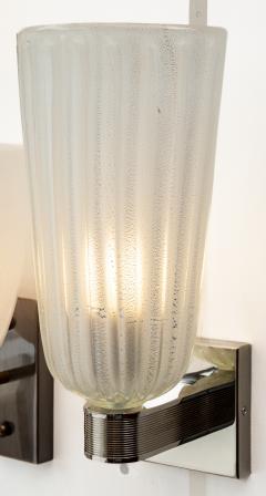 Pair of Tall Murano Blown Silver Opaque Nickel Wall Lights Contemporary - 4334074