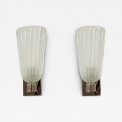 Pair of Tall Murano Blown Silver Opaque Nickel Wall Lights Contemporary - 4334766