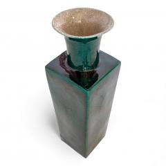 Pair of Tall Square Emerald Green Vases - 4444320