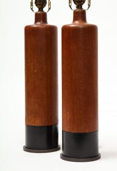 Pair of Teak and Leather Table Lamps - 1326863
