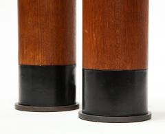 Pair of Teak and Leather Table Lamps - 1326867