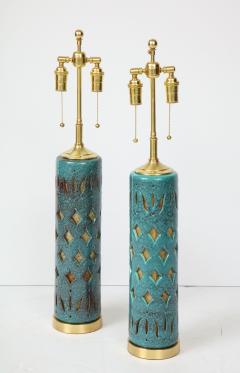 Pair of Teal Glazed Italian Ceramic Lamps  - 1057520