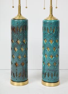 Pair of Teal Glazed Italian Ceramic Lamps  - 1057521