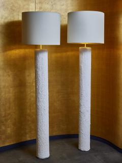 Pair of Textured Plaster Cylindrical Floor Lamps - 3441175