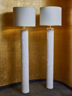 Pair of Textured Plaster Cylindrical Floor Lamps - 4715930
