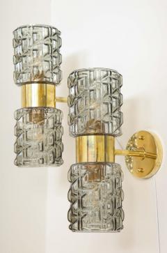 Pair of Textured Smoked Grey Taupe Murano Glass and Brass Sconces Italy 2022 - 2654293